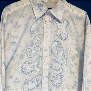 Bugatchi long-sleeve white and blue dress shirt